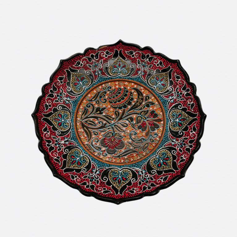 Unique handmade decorative plate from Uzbekistan, 32 cm, drip technique